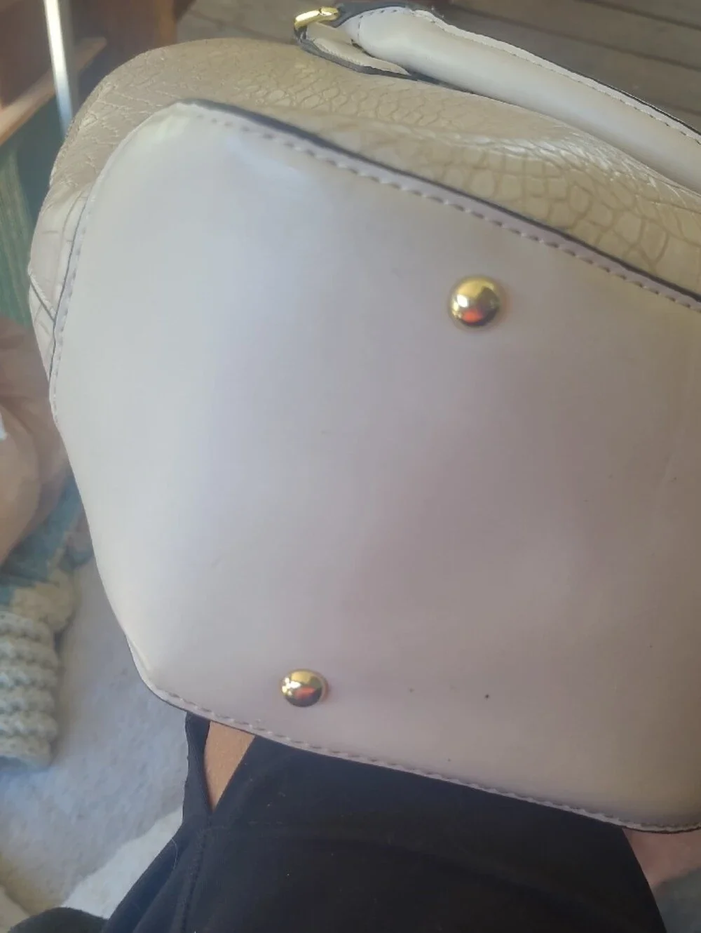 London Fog Cream Croc-Embossed Satchel with Gold Hardware - Picture 10 of 11